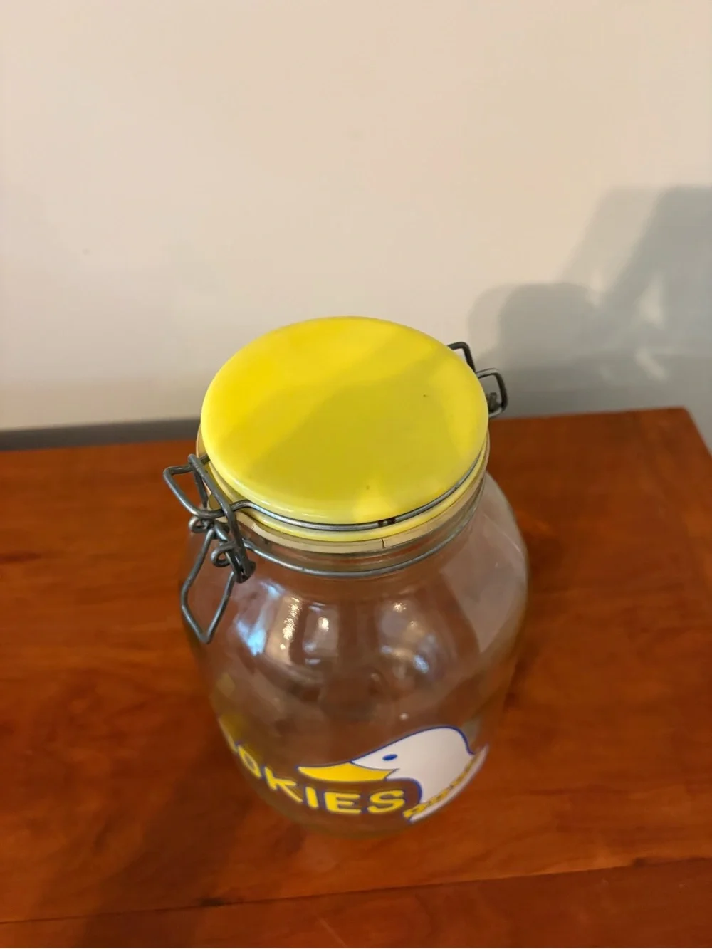 Vintage Carlton Goose Glass Cookie Jar Yellow Lid Canister 1982 Farmhouse Decor